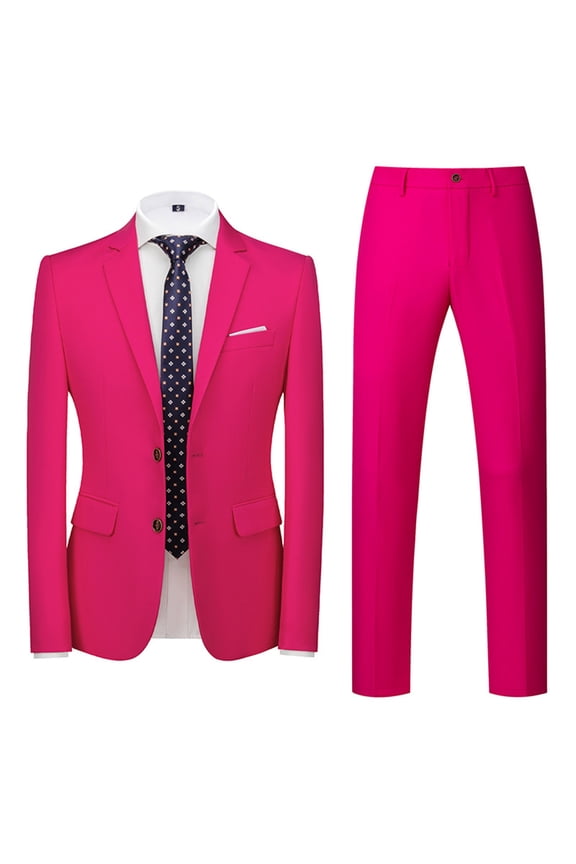 Men's Suit Slim Fit 2 Button 2 Piece Suits Party formal Dress Solid Color Tuxedo Blazer Slid Color Jacket Pants Set Hot Pink XXXXXL