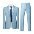 thumbnail image 1 of JUUYY Men's Suit Slim Fit 2 Button 2 Piece Suits Party formal Dress Solid Color Tuxedo Blazer Slid Color Jacket Pants Set Light Blue XXXXL, 1 of 5