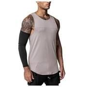 JUUYY Men's Summer Casual Fashion Personality Solid Color Sports Vest Quick Dry Breathable Sleeveless Round Neck Fitness Tank Top Gray M
