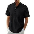 thumbnail image 1 of JUUYY Men's Summer Casual Short Sleeve Shirt Stand-up Collar Button Up Pockets Solid Color Breathable Lightweight Leisure Versatile Shirts Black XXL, 1 of 8
