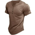 thumbnail image 1 of JUUYY Men's Summer Henley Shirts Kint Short Sleeve Muscle Fit Shirts Vintage Casual Button V Neck T-Shirts Brown M, 1 of 2