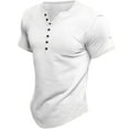 thumbnail image 1 of JUUYY Men's Summer Henley Shirts Kint Short Sleeve Muscle Fit Shirts Vintage Casual Button V Neck T-Shirts White S, 1 of 2