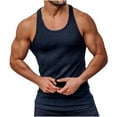 thumbnail image 1 of JUUYY Men's Summer Solid Color Round Neck Tank Tops Knitted Vertical Stripes Fitness Slim Vest Tight I-shaped Vest Navy XXL, 1 of 8