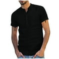 thumbnail image 1 of JUUYY Men's Summer Thin Breathable Cotton Linen Solid Color Short Sleeve Button V-Neck Tee Casual Regular Fit T Shirt Black M, 1 of 5