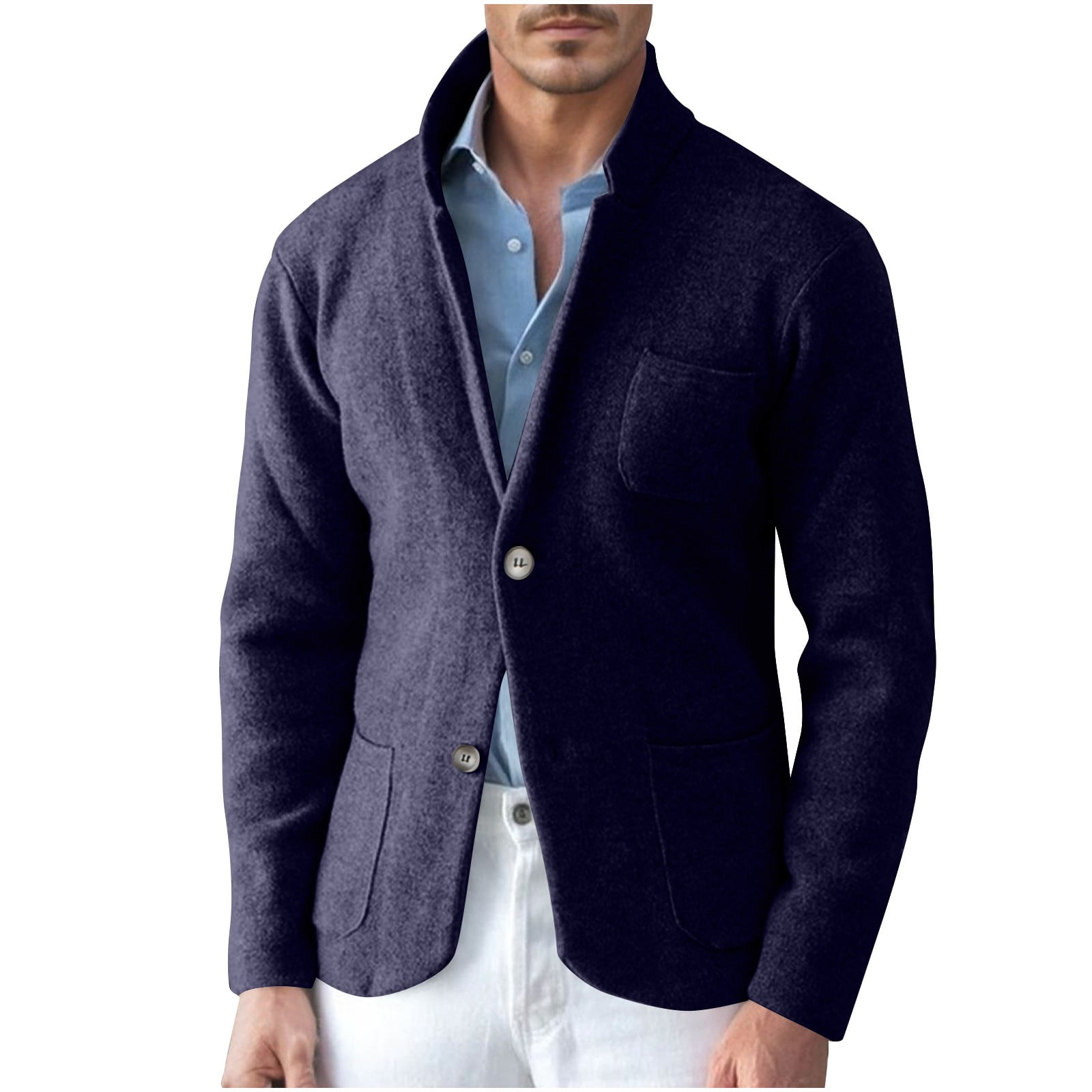 JUUYY Men's Sweater Blazer Casual Slim Fit Stand Collar Two Button