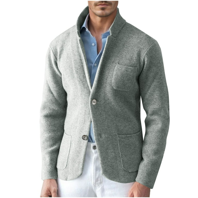 JUUYY Men's Sweater Blazer Casual Slim Fit Stand Collar Two Button