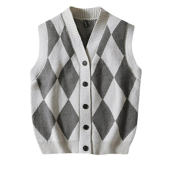 JUUYY Men's Sweater Vests Classic V Neck Button Fashion Sleeveless Knit Sweater m Autumn Cardigan Clothes Gray M