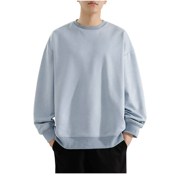 JUUYY Men's Sweatshirt Long Sleeve Soft Cotton Fleece Jacket Sweater Oversized Pullover Crewneck Sweatshirts for Men Blue S
