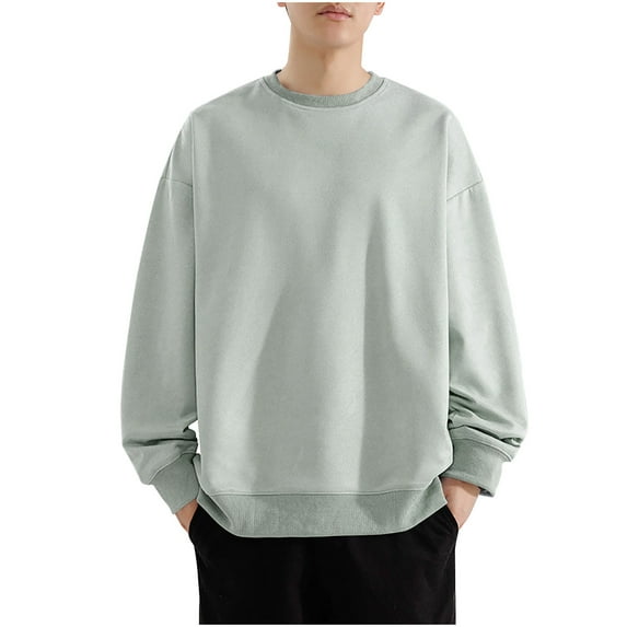 JUUYY Men's Sweatshirt Long Sleeve Soft Cotton Fleece Jacket Sweater Oversized Pullover Crewneck Sweatshirts for Men Green M