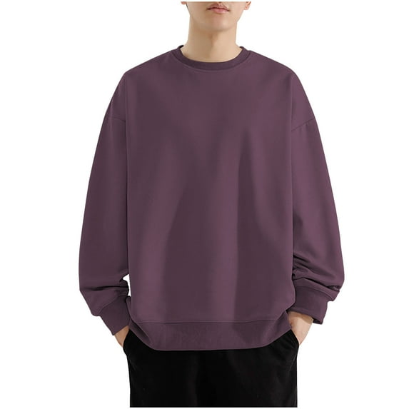 JUUYY Men's Sweatshirt Long Sleeve Soft Cotton Fleece Jacket Sweater Oversized Pullover Crewneck Sweatshirts for Men Purple XL