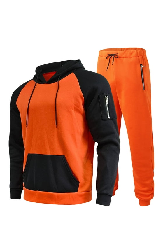 Men's Sweatsuit 2 Piece Hoodiet Big-Jogging Suit Tracksuit Active Jogging Suits Long Sleeve Sweatsuits Casual Outfits Orange S