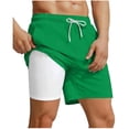 thumbnail image 1 of JUUYY Men's Swim Trunks with Compression Liner Quick Dry Board Shorts Loose Drawstring Elastic Waist Beach Shorts Swimsuit for Men Green L, 1 of 5