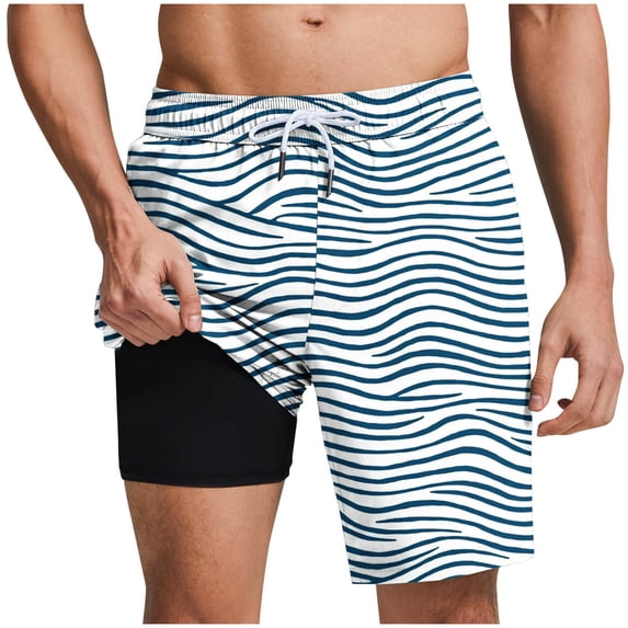 JUUYY Men's Swim Trunks with Liner Beach Shorts Quick Dry Drawstring Hawaiian Lightweight Board Shorts with Pockets Bathing Suits Light Blue S