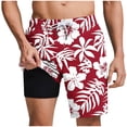 thumbnail image 1 of JUUYY Men's Swim Trunks with Liner Beach Shorts Quick Dry Drawstring Hawaiian Lightweight Board Shorts with Pockets Bathing Suits Red S, 1 of 6