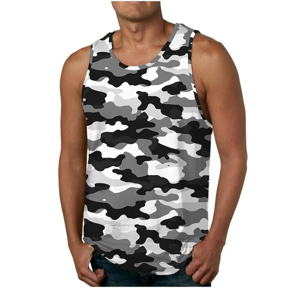 JUUYY Men's Tank Top Camouflage Print Sleeveless Shirts Fitness Muscle Gym Tank Tops Casual Sport Round Neck T-Shirt Camouflage#10 XXXXL