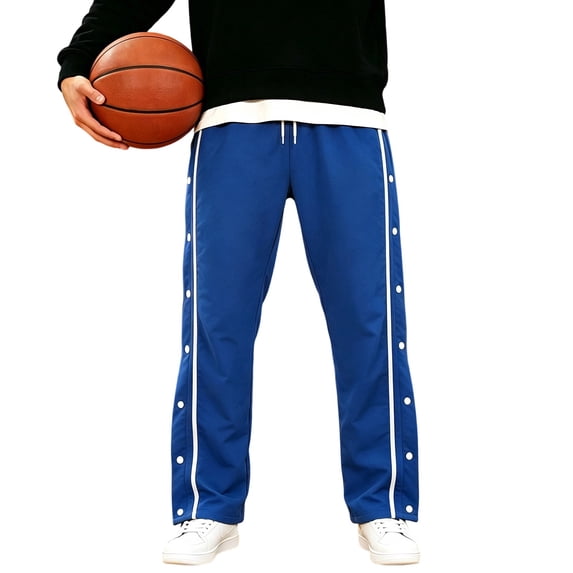 JUUYY Men's Tear Away Basketball Pants High Split Snap Button Casual Wide Leg Pants Loose Fit Drawstring Elastic Waist Sweatpants Blue XXL