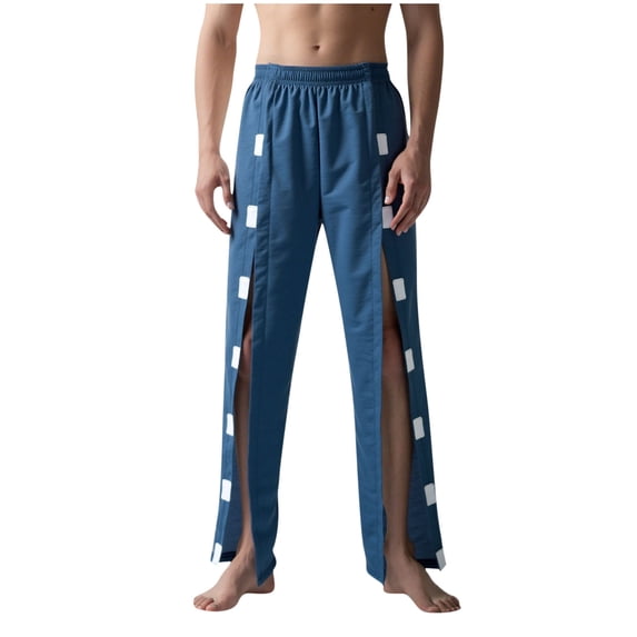 JUUYY Men's Tear Away Pants Elastic Waist Wide Leg Full Open Bottom Sweatpants Loose Fit Casual Breathable Adaptive Post Surgery Pants Blue M