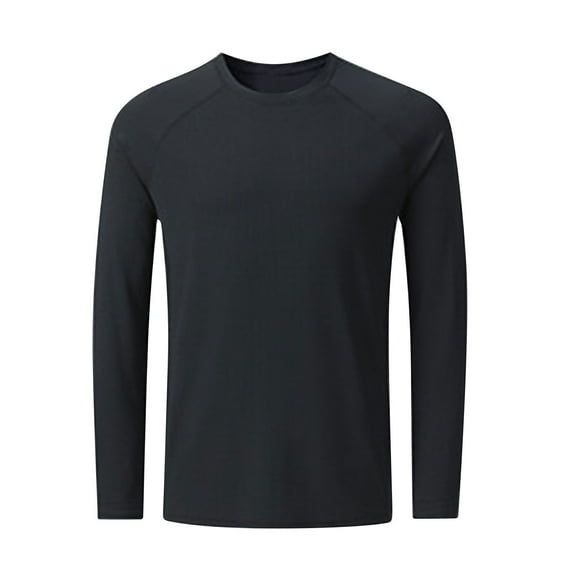 JUUYY Men's Thermal Running Shirts, Thermal Cold Weather Running Shirt Crewneck Tee Quick Dry Solid Color Trendy Clothes Black M