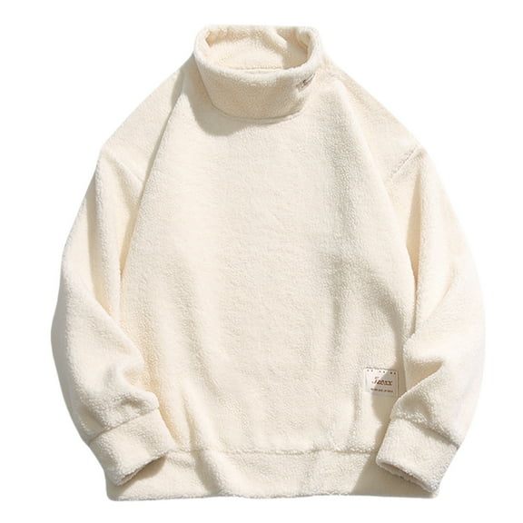 JUUYY Men's Thick Alpaca Wool Sweater Solid Turtleneck Loose Fit Pullovers Winter Thermal Jumpers Drop Shoulder Xmas Trendy Sweater Beige L