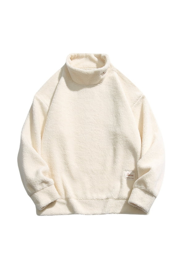 Men's Thick Alpaca Wool Sweater Solid Turtleneck Loose Fit Pullovers Winter Thermal Jumpers Drop Shoulder Xmas Trendy Sweater Beige L