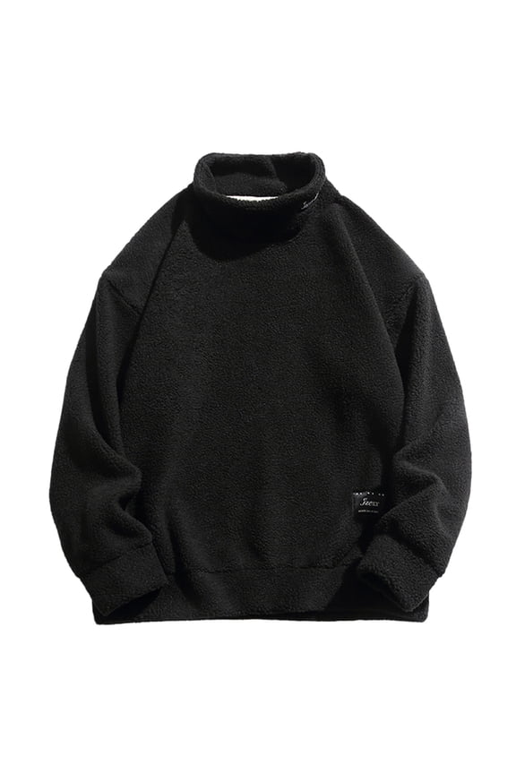 Men's Thick Alpaca Wool Sweater Solid Turtleneck Loose Fit Pullovers Winter Thermal Jumpers Drop Shoulder Xmas Trendy Sweater Black M