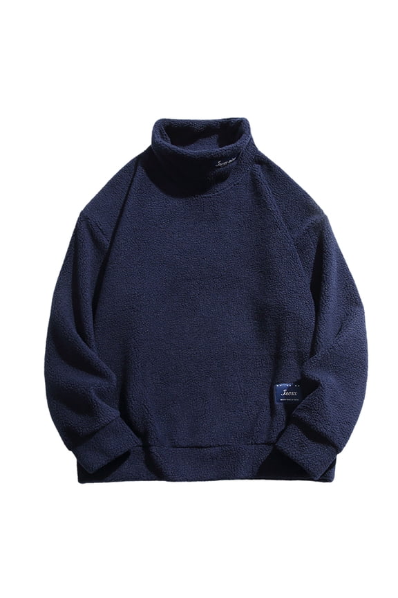 Men's Thick Alpaca Wool Sweater Solid Turtleneck Loose Fit Pullovers Winter Thermal Jumpers Drop Shoulder Xmas Trendy Sweater Blue XXL