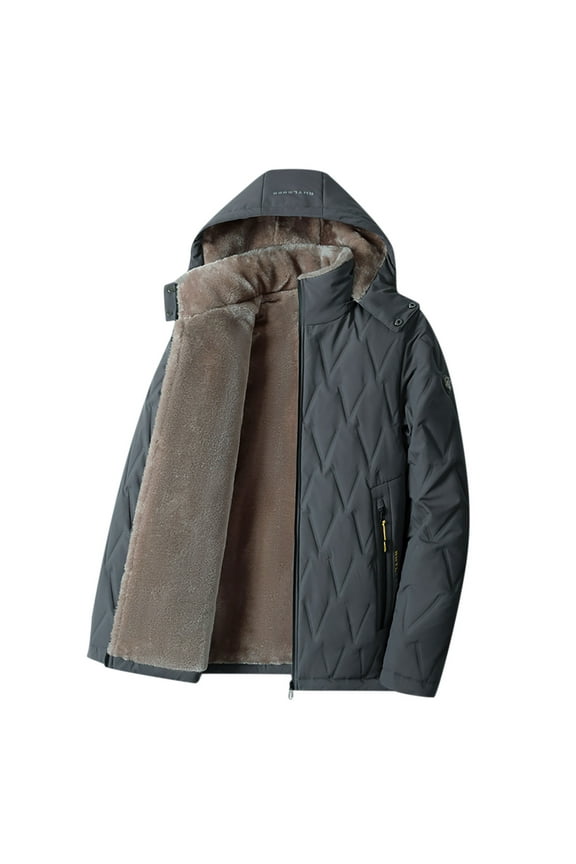 Men‘s Thick Fleece Hooded Parkas Jacket Casual Solid Color Long Sleeve Winter m Wool Parkas Gray XXXXXL