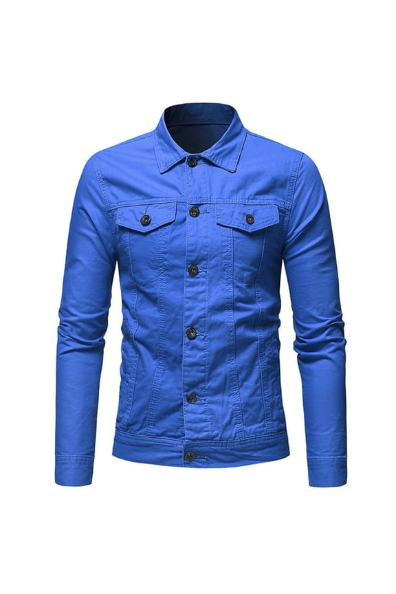Men's Thicken Denim Jean Trucker Jacket Coats Casual Loose Regular Fit Button Down Solid Color Long Sleeve Jean Trucker Jacke Blue M