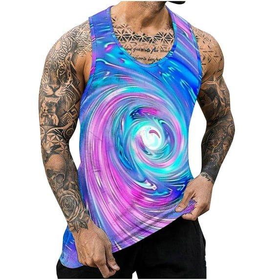 JUUYY Men's Tie Dye Tank Top - Beach Tank Tops for Men - Sleeveless Summer Tops - Mens Athletic Gym T-Shirts Multicolor#1 S