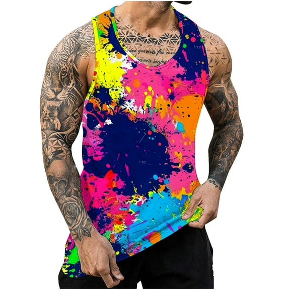 JUUYY Men's Tie Dye Tank Top - Beach Tank Tops for Men - Sleeveless Summer Tops - Mens Athletic Gym T-Shirts Multicolor#2 XXL