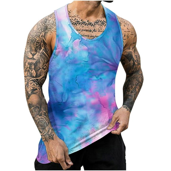 JUUYY Men's Tie Dye Tank Top - Beach Tank Tops for Men - Sleeveless Summer Tops - Mens Athletic Gym T-Shirts Multicolor#3 M