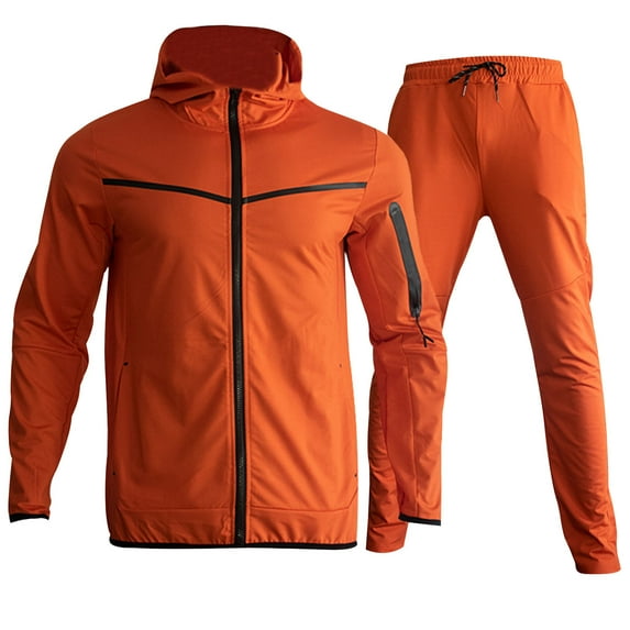 JUUYY Men's Tracksuits 2 Piece Sets Color Block Full Zip Sweatsuits Outfits Long Sleeve Hoodies Jogging Casual Sports Suits Orange XXL