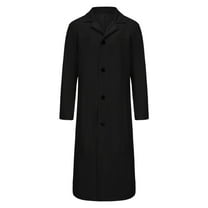 JUUYY Men's Trench Coat Casual Single Breasted Long Jacket Lightweight Cotton Solid Color Fashion Overcoat Black XXXXXL