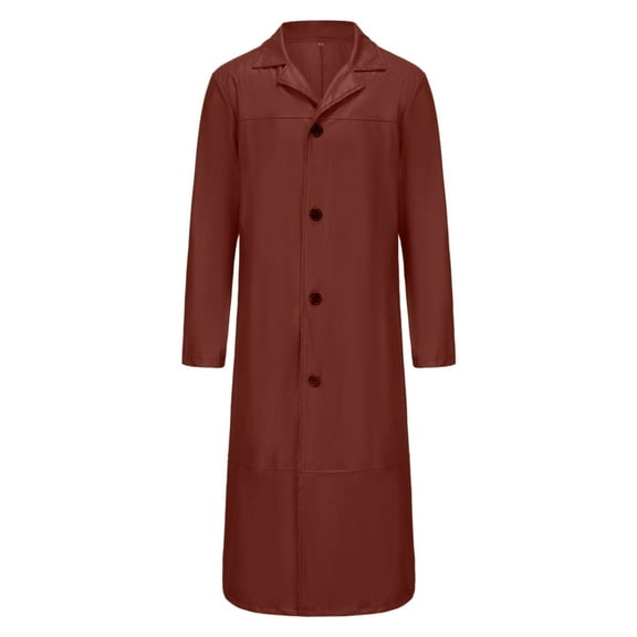 JUUYY Men's Trench Coat Casual Single Breasted Long Jacket Lightweight Cotton Solid Color Fashion Overcoat Brown S