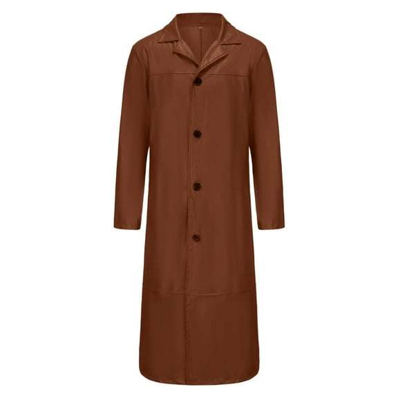 JUUYY Men's Trench Coat Casual Single Breasted Long Jacket Lightweight Cotton Solid Color Fashion Overcoat Khaki XXXXL