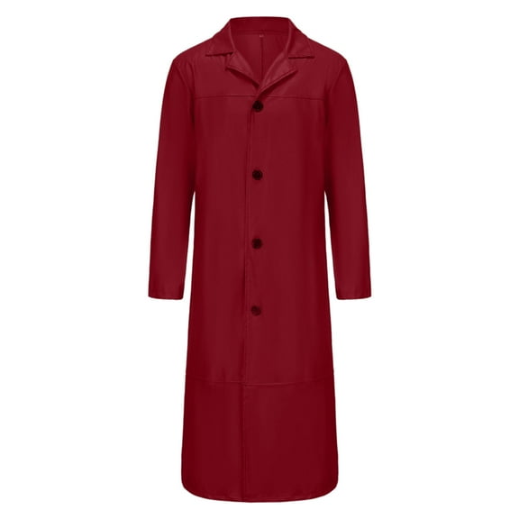 JUUYY Men's Trench Coat Casual Single Breasted Long Jacket Lightweight Cotton Solid Color Fashion Overcoat Wine M
