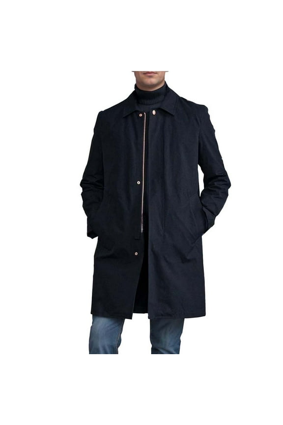 Men's Trench Coat Waterproof Single Breasted Casual Lightweight Long Rain Jacket Classic Business Solid Color Overcoat Navy XXL