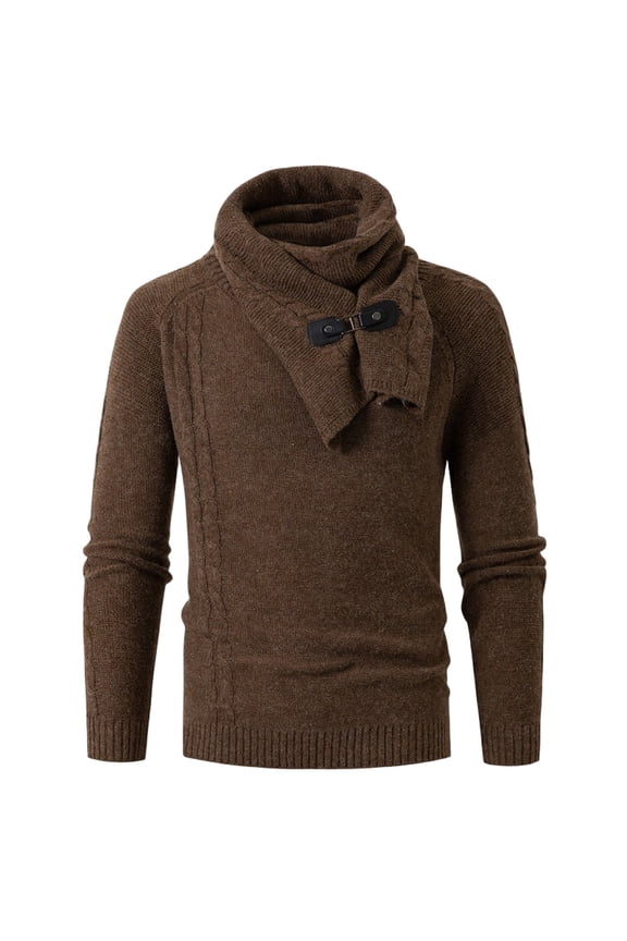 Men's Trench Coats Autumn and Winter Long Sleeved Round Neck Sweater Scarf Two Piece Set Casual Loose Solid Color Warm Tops Coffee XXL