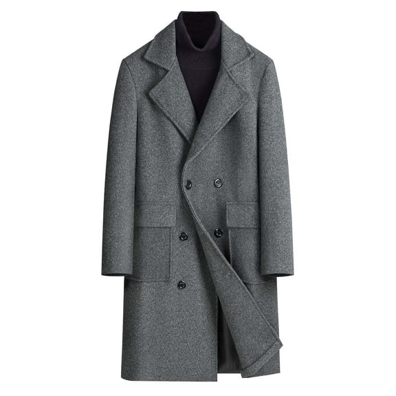 JUUYY Men's Trench Cotton Blend Peacoat Casual Long Dress Coat with Double Breasted Notch Lapel Solid Color Coat Dark Gray M