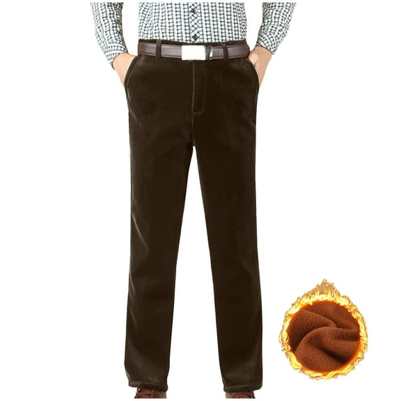JUUYY Men's Trendy Fleece Lined Pants Straight Leg Casual Stretch Dress Solid Color Trendy Pants Khaki S
