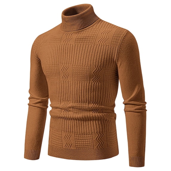 JUUYY Men's Turtleneck Sweater Long Sleeve Slim Fit Solid Color Knitted Warm Winter Casual Comfortable Base Layer Tops Pullover Brown XL