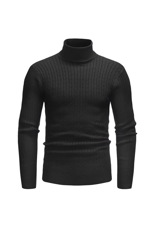 Men's Turtleneck Sweater Ribbed Knit Fall Pullover Long Sleeve Fashion Casual Jumper Tops Comfort Loose Solid Color Sweaters Black XXL