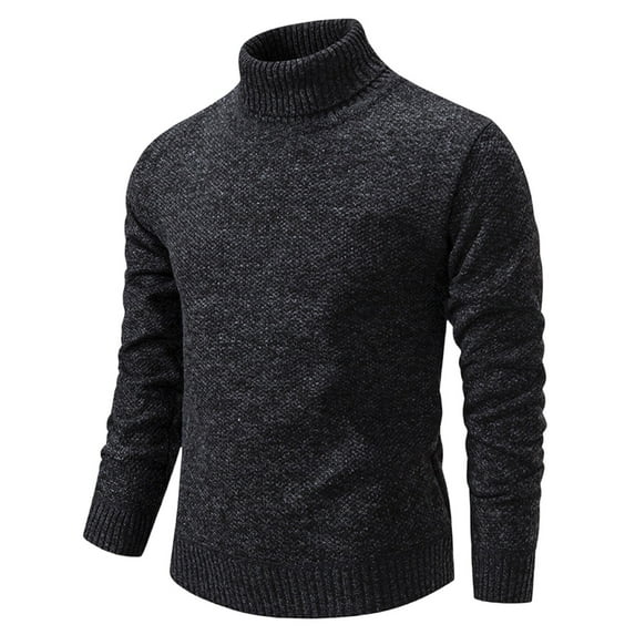 JUUYY Men's Turtleneck Sweaters Autumn Winter Slim Knitted Solid Color Pullovers Warm Casual Knitwear Fleece Warm Black XXXL