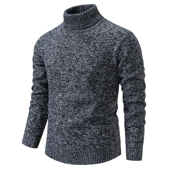 JUUYY Men's Turtleneck Sweaters Autumn Winter Slim Knitted Solid Color Pullovers Warm Casual Knitwear Fleece Warm Dark Gray XL