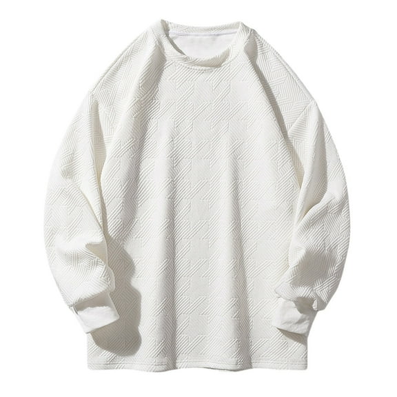 JUUYY Men's Twill Sweater Crewneck Knit Sweaters Casual Waffle Pullover Sweater Loose Straight Hem Pullover for Men White XL