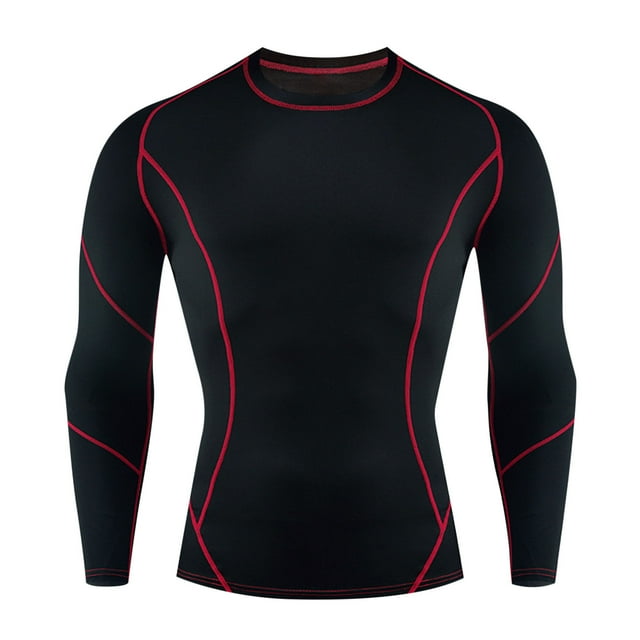 JUUYY Men's UPF 50+ Long Sleeve Compression Shirts Water Sports Rash Guard Base Layer Athletic Workout Shirt Red L