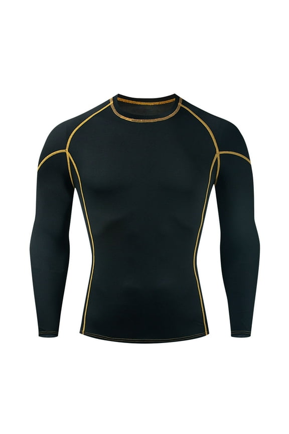 Men's UPF 50+ Long Sleeve Compression Shirts Water Sports Rash Guard Base Layer Athletic Workout Shirt Yellow M
