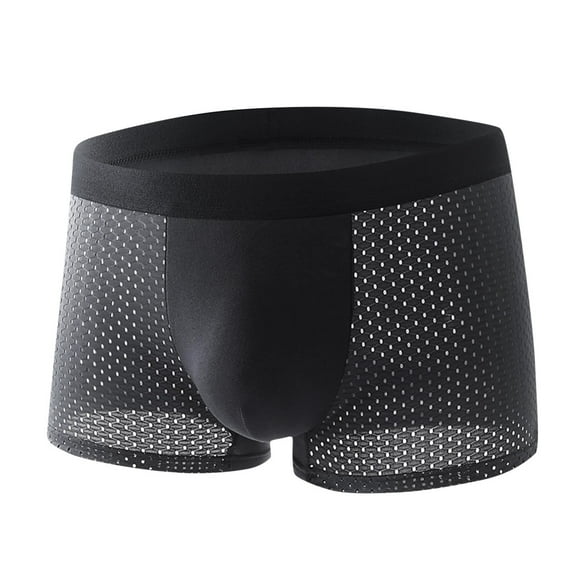 JUUYY Men's Underwear Boxer Briefs Cooling Mesh Breathable Moisture-Wicking Ice silk Underwear for Men Black XL