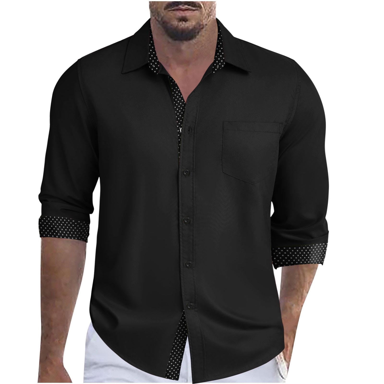 JUUYY Men's Untucked Dress Shirts Business Casual Long Sleeve Regular Fit Button  Down Work formal Shirt with Chest Pocket Black M - Walmart.com, image size:1600x1600