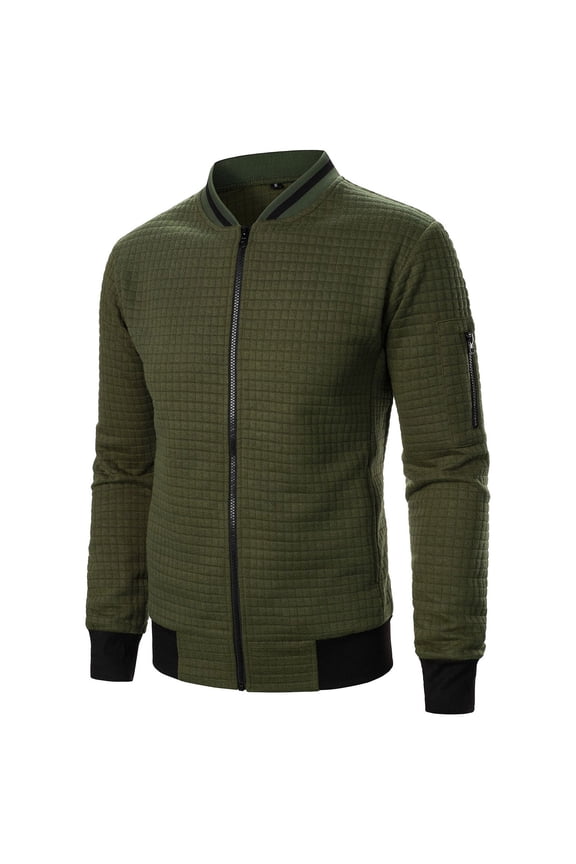 Men's Varsity Jacket Waffle Fashion Solid Color Windbreaker Jackets Lightweight Casual Zip Up Jacket Bomber Jacket Army Green S